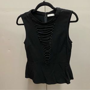 ALC Black Lace Up Lace Peplum Tank Top